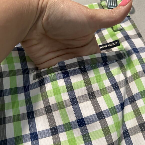 Chaps Golf 78 Mens Shorts 32 Checkered Preppy Blue Green Plaid Flat Front - Picture 6 of 16